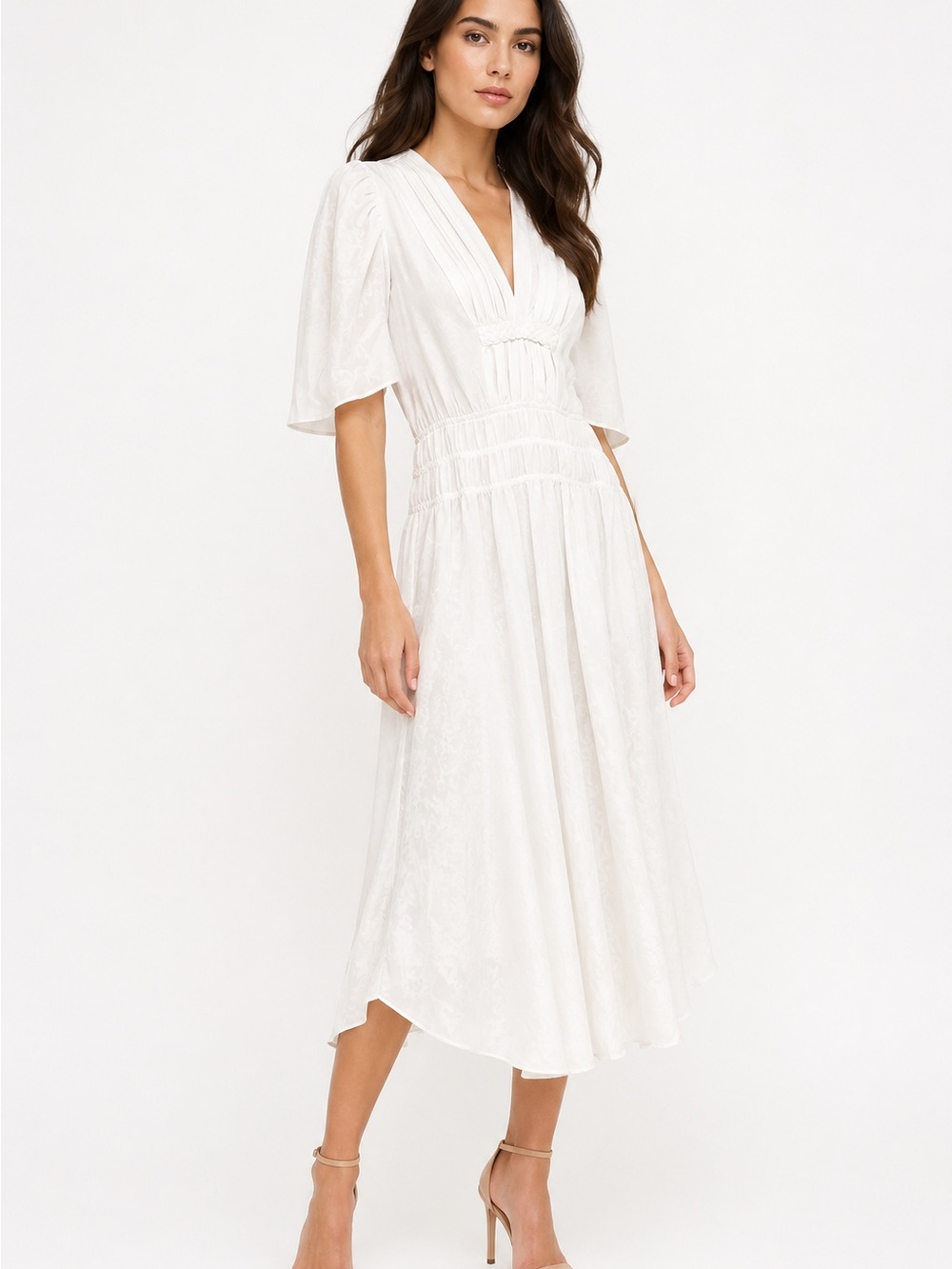 Coquette White Dress NWT Current Air Anthropologie Elegant White V-Neck Midi M